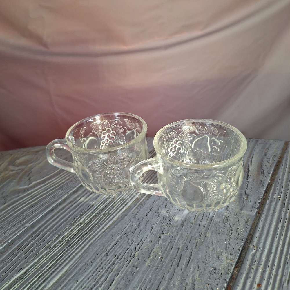 Vintage Jeannette Glass Clear Glass "Fruit" Pattern 2 Embossed/ Raised Fruit - Picture 2 of 9
